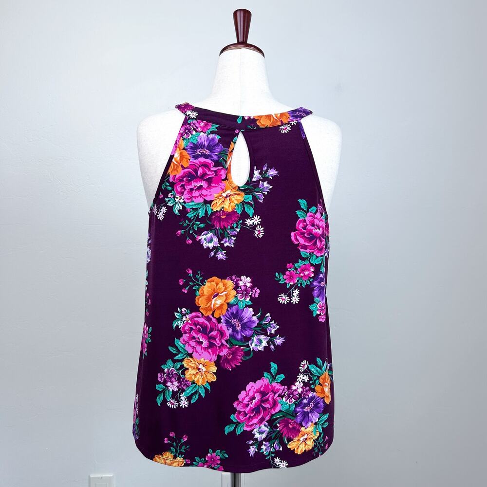 Torrid Maroon Floral Peony Sleeveless Flowy Swing Keyhole Halter Tank Top 0X - Picture 5 of 8